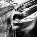 A black and white photo of a plastic bag