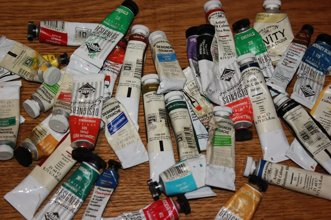 a bunch of different types of paint on a table