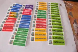 a table topped with lots of colorful stickers