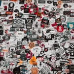 a wall covered in lots of different types of stickers