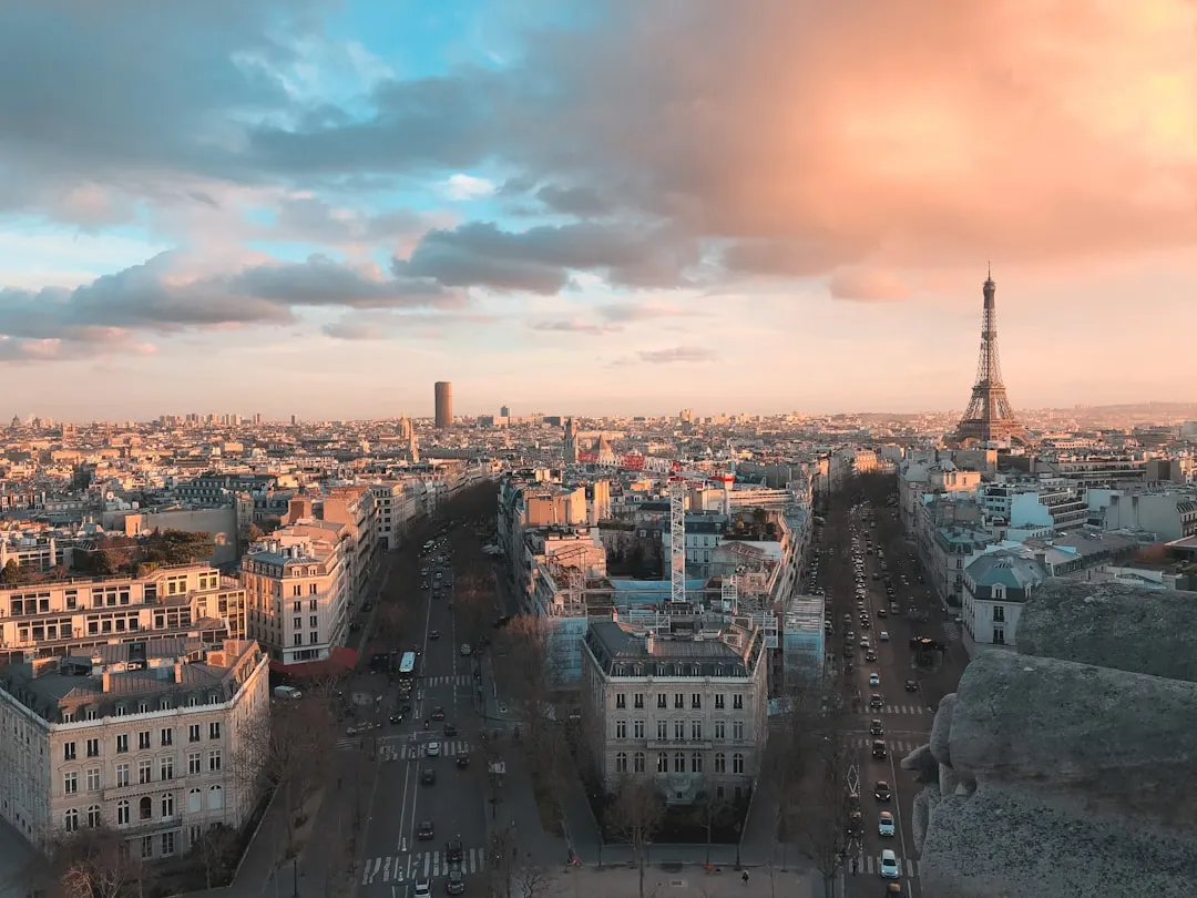 aerial view of city buildings during sunset