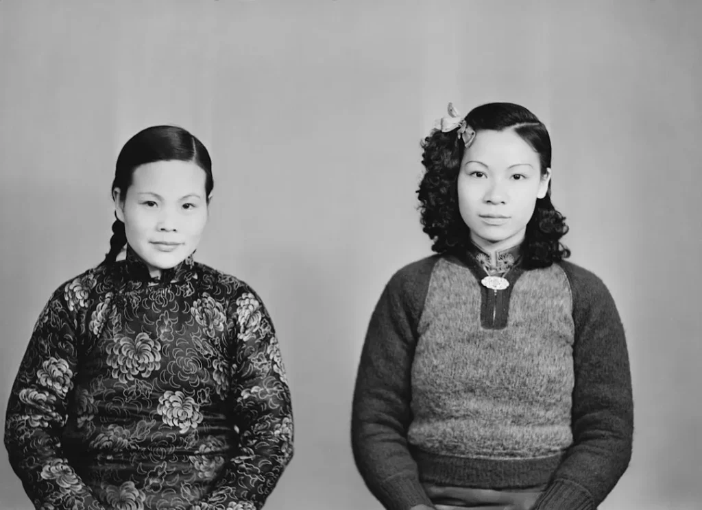Two women in traditional and modern attire