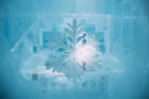 Close-up of a snowflake carved into ice