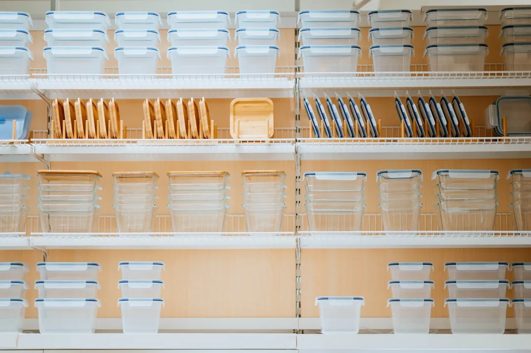 glass and plastic containers on display