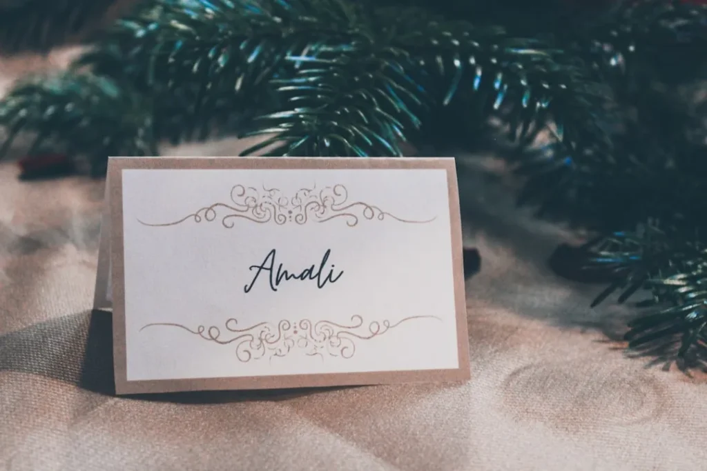 Amali sign on taupe textile
