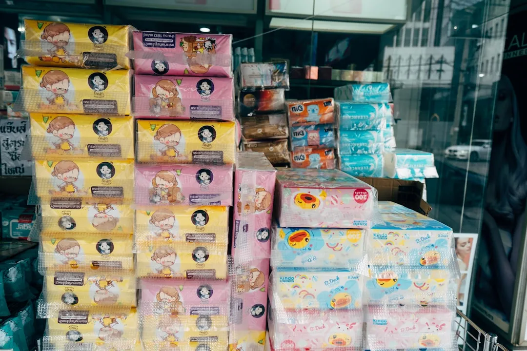 a group of boxes with images on them