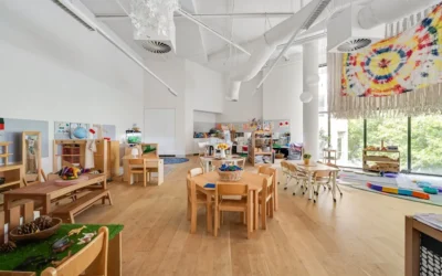 A room filled with lots of wooden tables and chairs